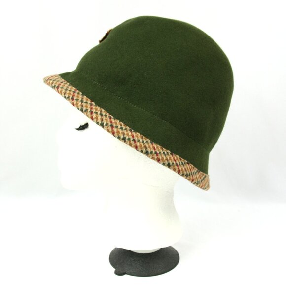 NEW Ophelie Wool Felt Houndstooth Floral Clochet Bowler Hat Olive Green Canada